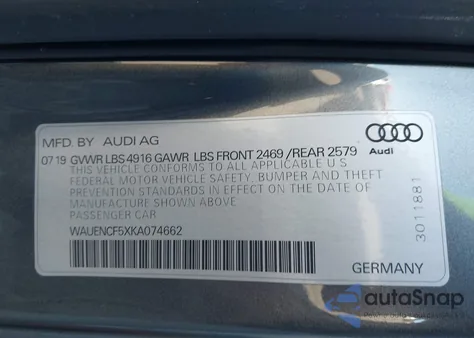 2019 Audi A5 45 Premium z USA, uszkodzony, nr VIN WAUENCF5XKA074662